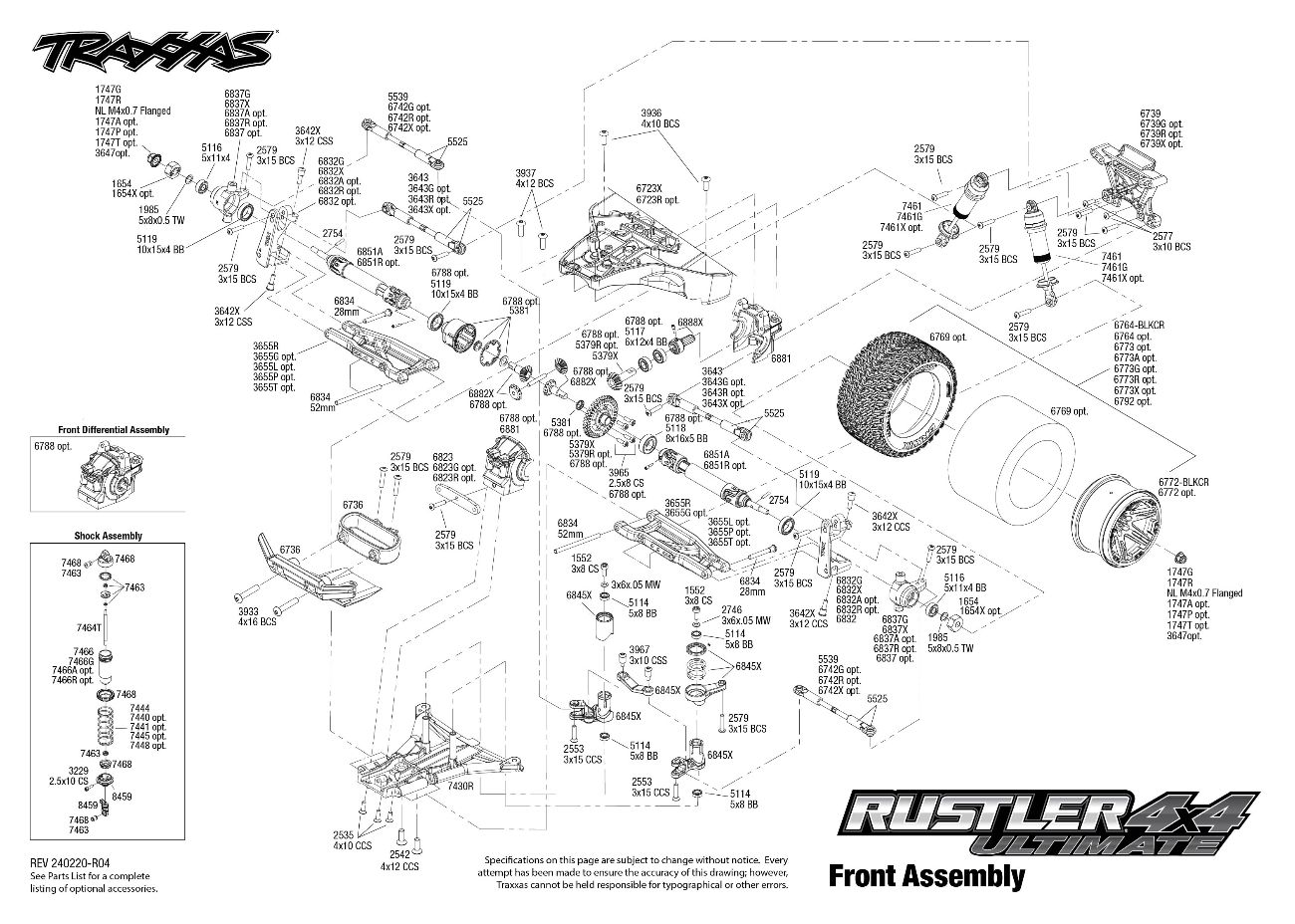 Rustler 4X4 Ultimate (67097-4) Front Assembly Exploded View